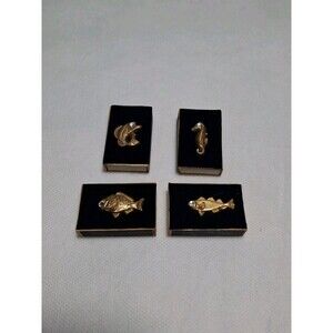 Lot of 4 Vintage Miniature Sliding Matchboxes Brass Fish Embossed Rare